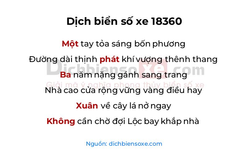 Dịch thơ biển số 18360