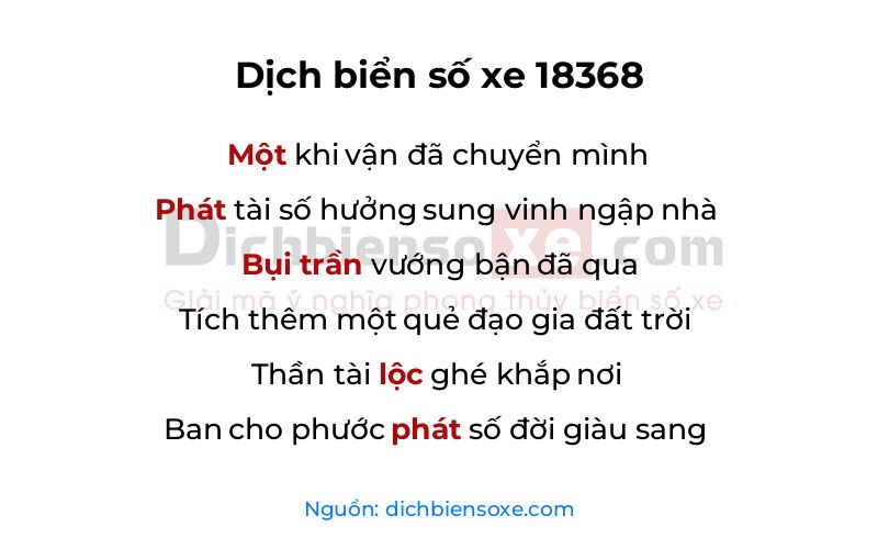 Dịch thơ biển số 18368