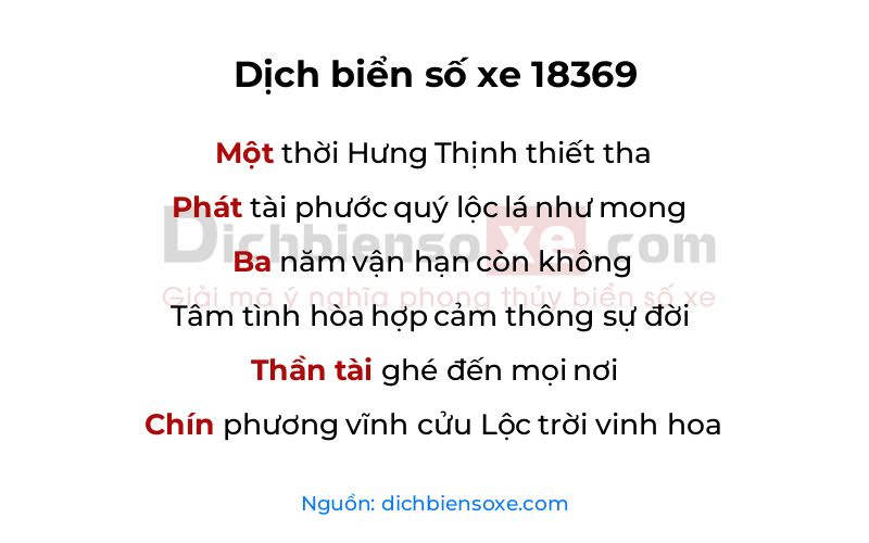 Dịch thơ biển số 18369