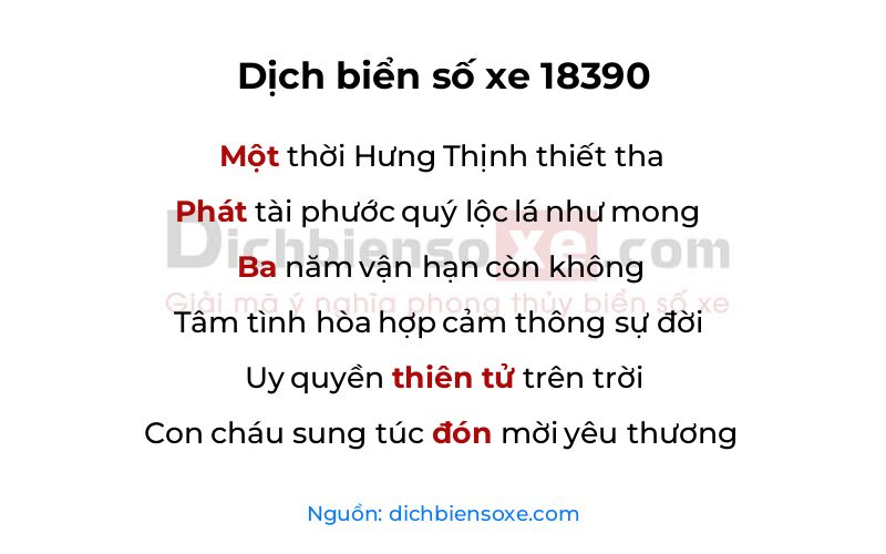 Dịch thơ biển số 18390