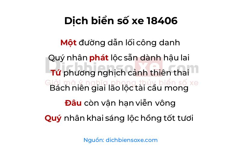 Dịch thơ biển số 18406