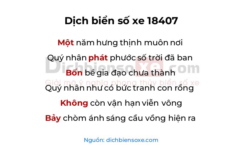 Dịch thơ biển số 18407
