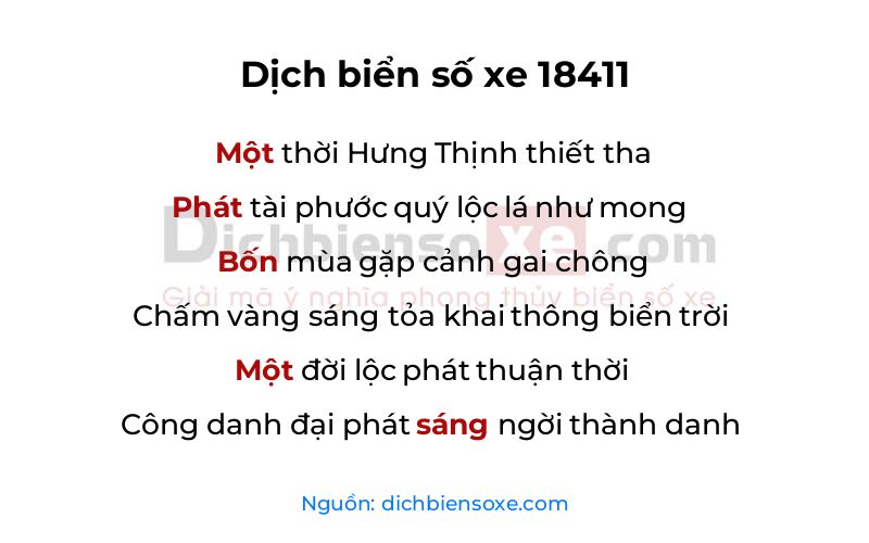 Dịch thơ biển số 18411