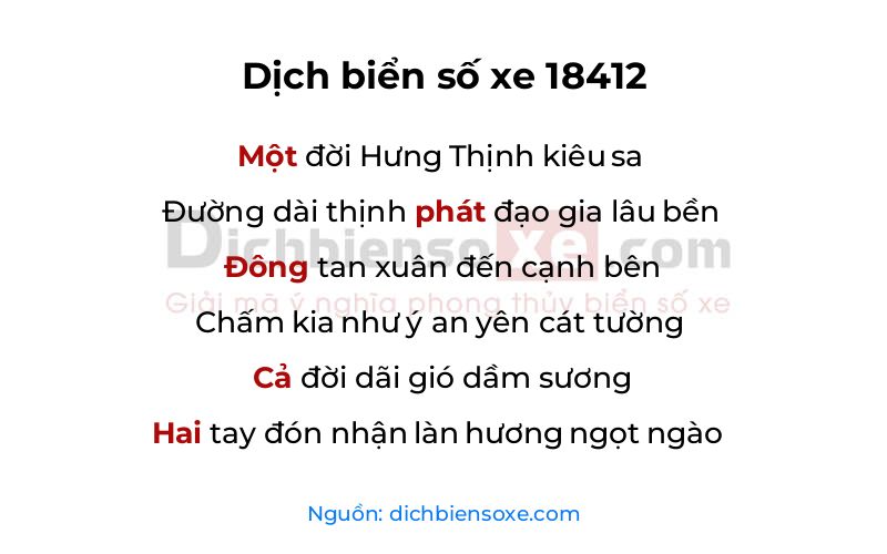 Dịch thơ biển số 18412