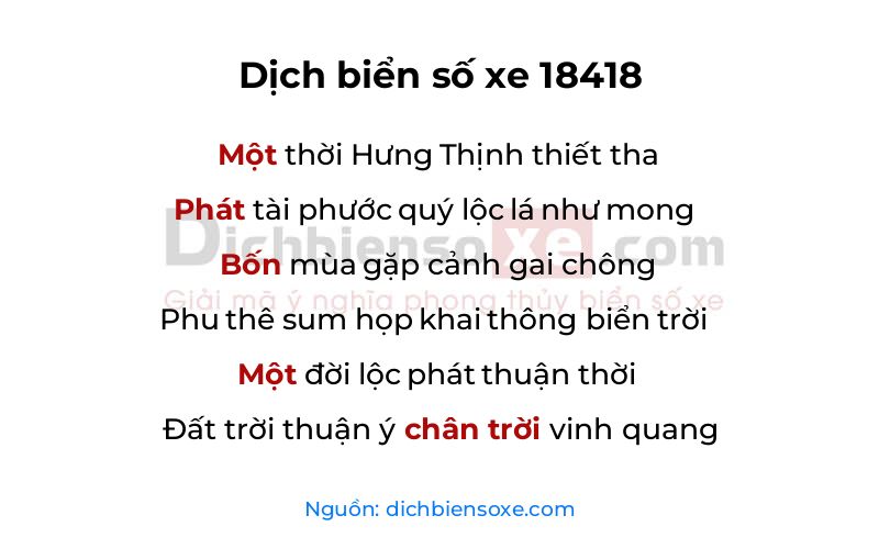 Dịch thơ biển số 18418