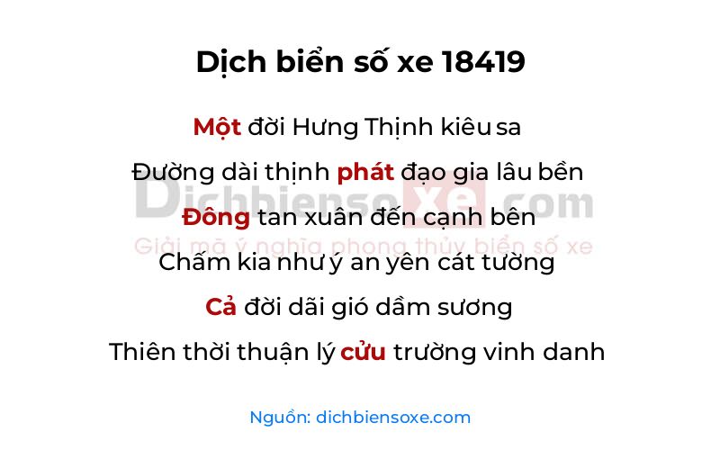 Dịch thơ biển số 18419
