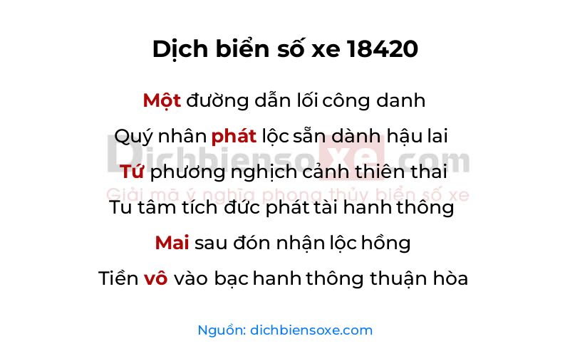 Dịch thơ biển số 18420