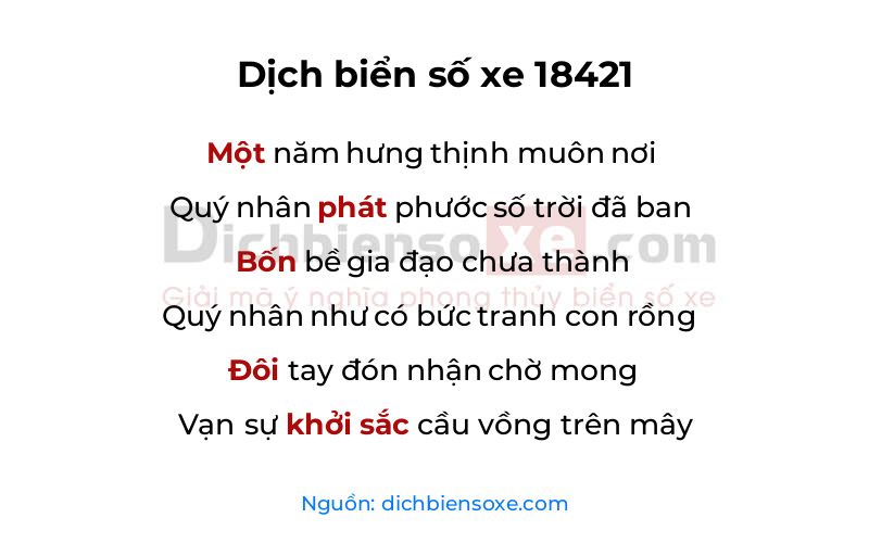 Dịch thơ biển số 18421