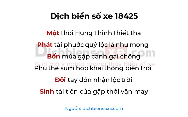 Dịch thơ biển số 18425