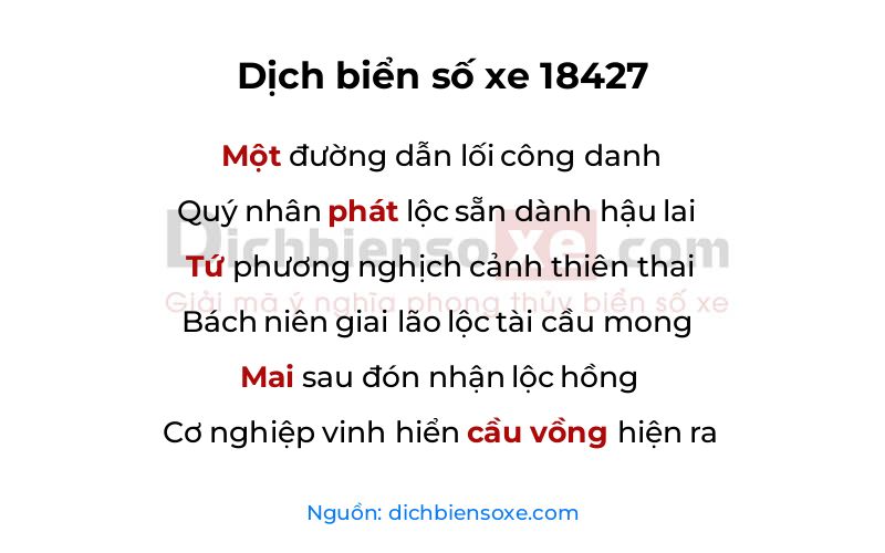 Dịch thơ biển số 18427