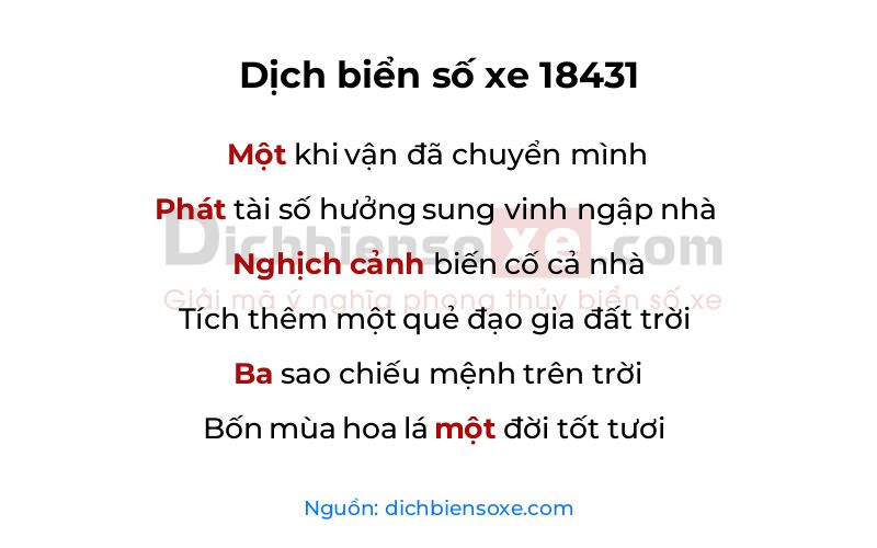 Dịch thơ biển số 18431