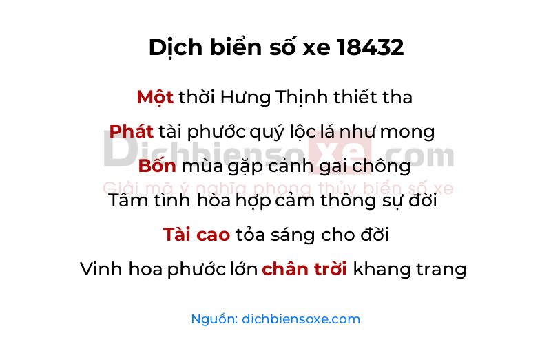 Dịch thơ biển số 18432