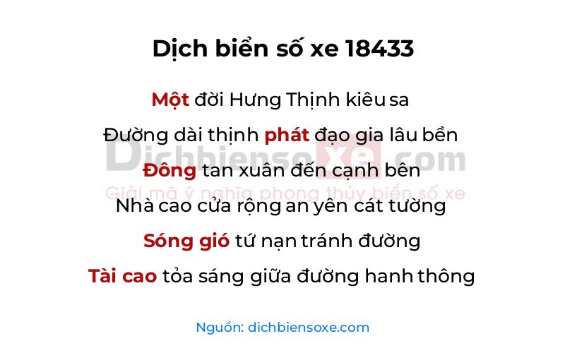 Dịch thơ biển số 18433