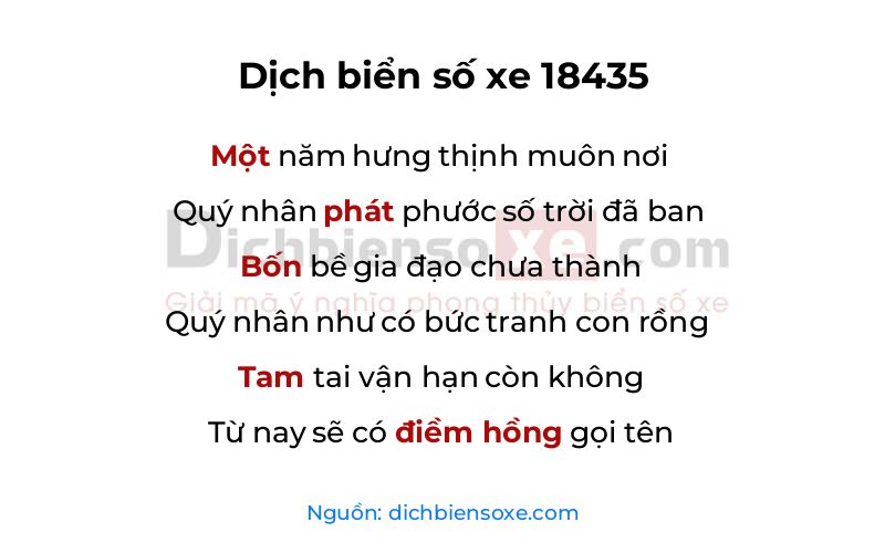 Dịch thơ biển số 18435