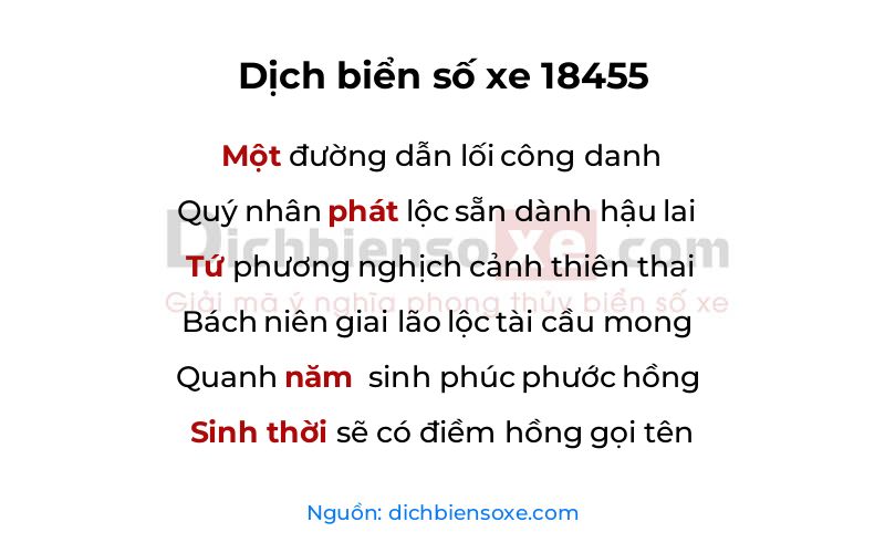Dịch thơ biển số 18455