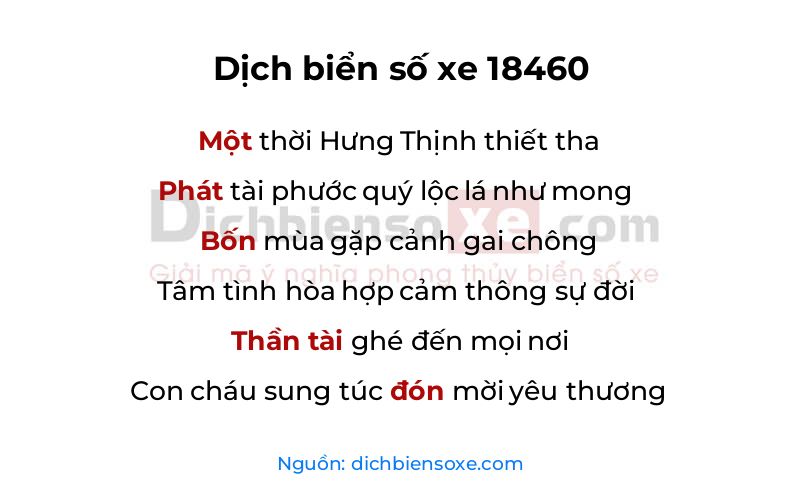 Dịch thơ biển số 18460
