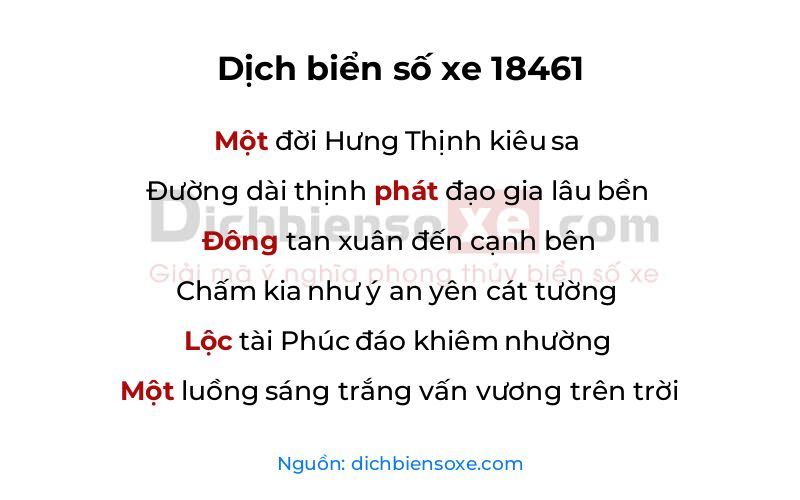 Dịch thơ biển số 18461