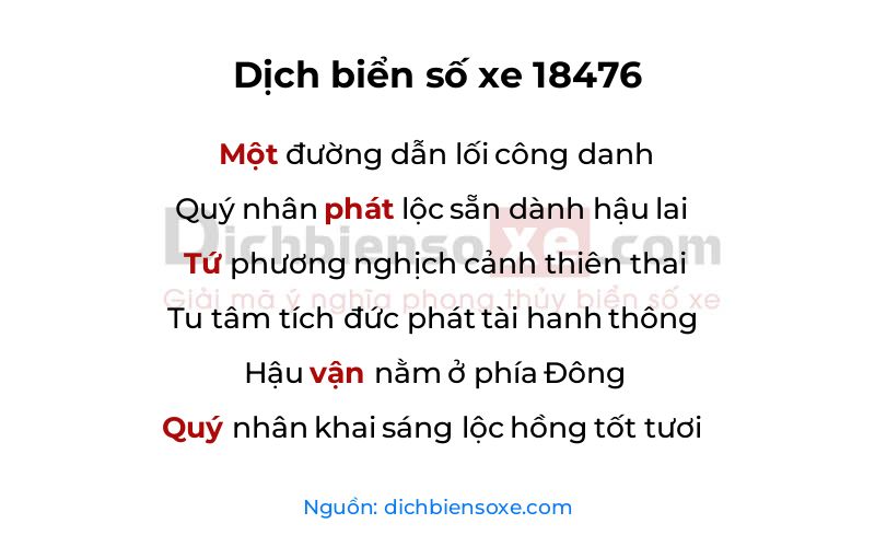 Dịch thơ biển số 18476