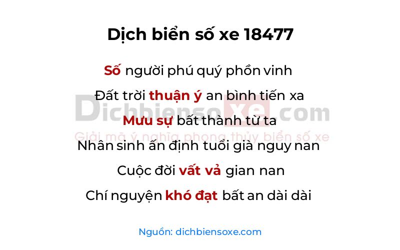 Dịch thơ biển số 18477