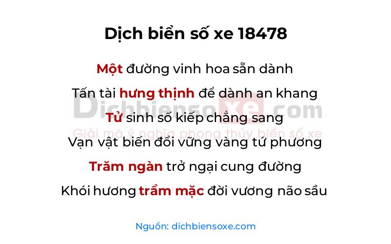 Dịch thơ biển số 18478
