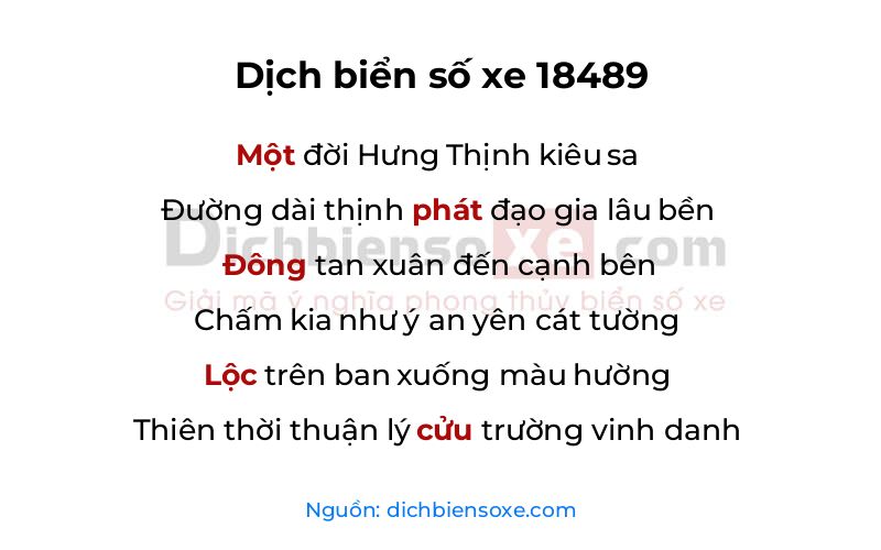 Dịch thơ biển số 18489