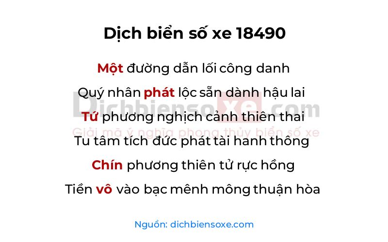 Dịch thơ biển số 18490