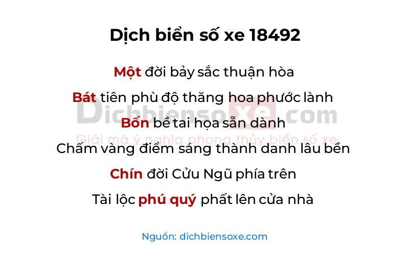 Dịch thơ biển số 18492