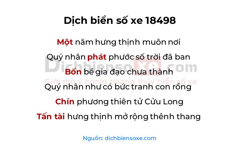 Dịch thơ biển số 18498