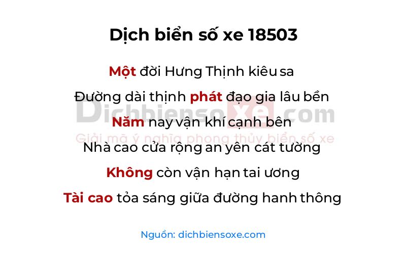 Dịch thơ biển số 18503