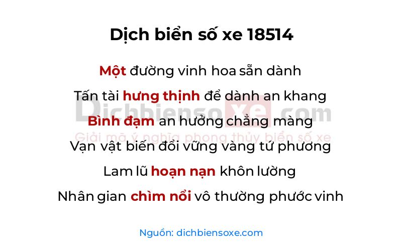 Dịch thơ biển số 18514