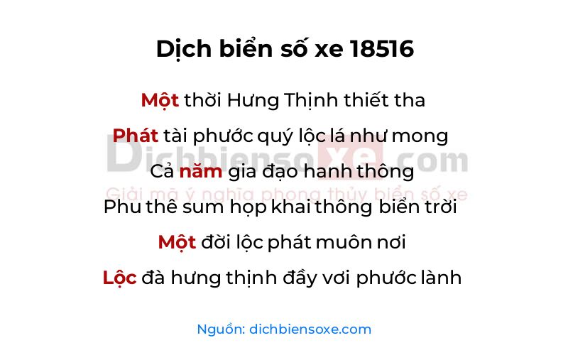 Dịch thơ biển số 18516