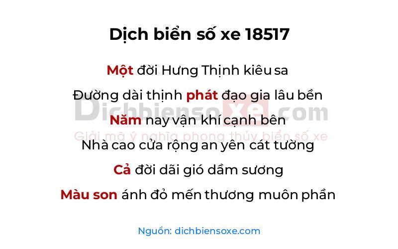 Dịch thơ biển số 18517