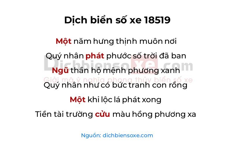 Dịch thơ biển số 18519