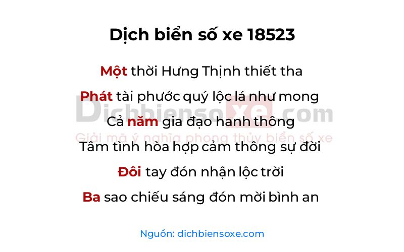 Dịch thơ biển số 18523