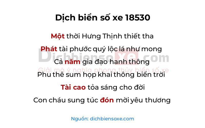 Dịch thơ biển số 18530