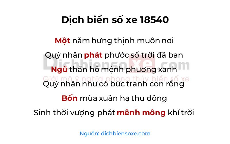 Dịch thơ biển số 18540