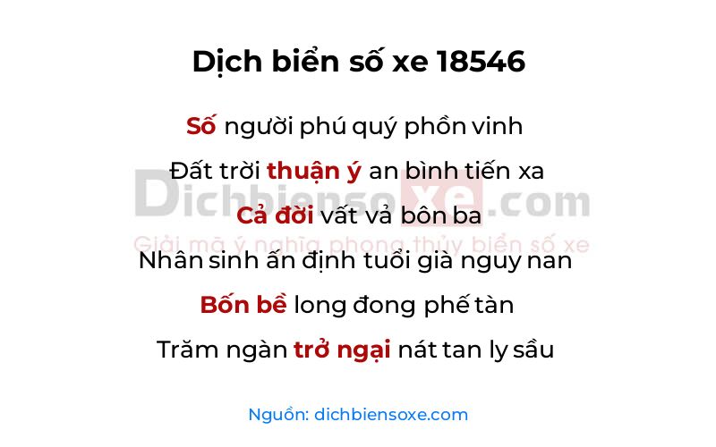 Dịch thơ biển số 18546