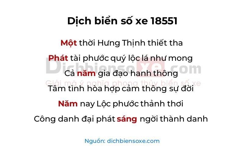 Dịch thơ biển số 18551