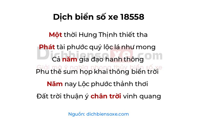Dịch thơ biển số 18558