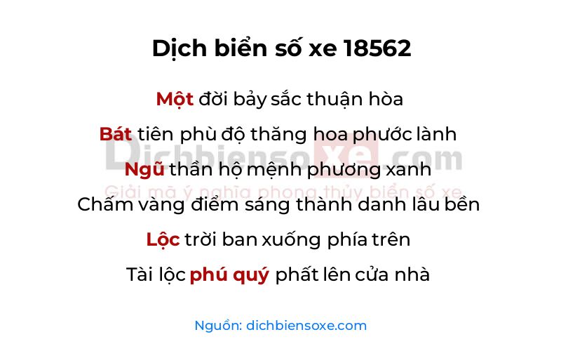 Dịch thơ biển số 18562