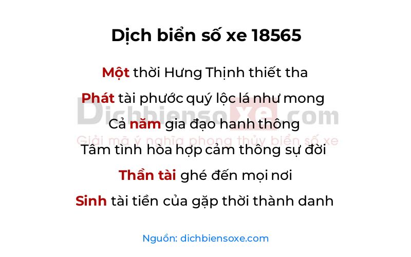 Dịch thơ biển số 18565