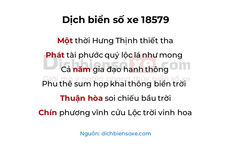 Dịch thơ biển số 18579