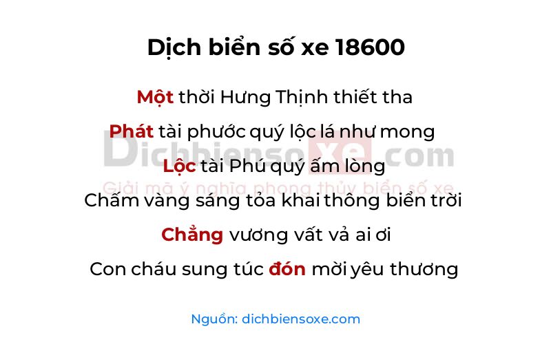 Dịch thơ biển số 18600