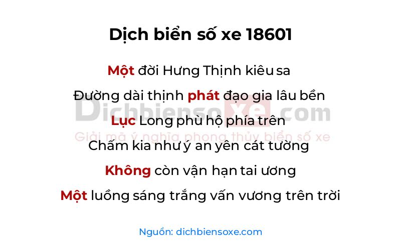 Dịch thơ biển số 18601
