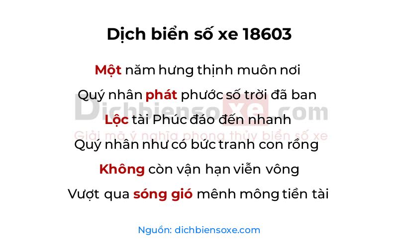 Dịch thơ biển số 18603