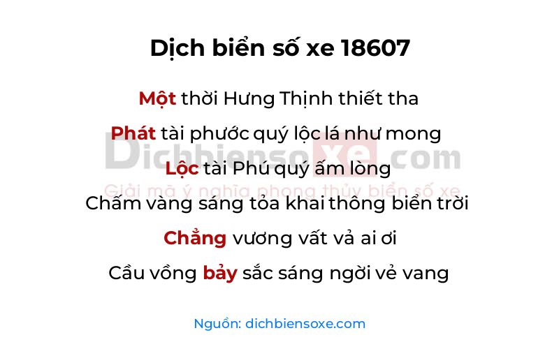 Dịch thơ biển số 18607