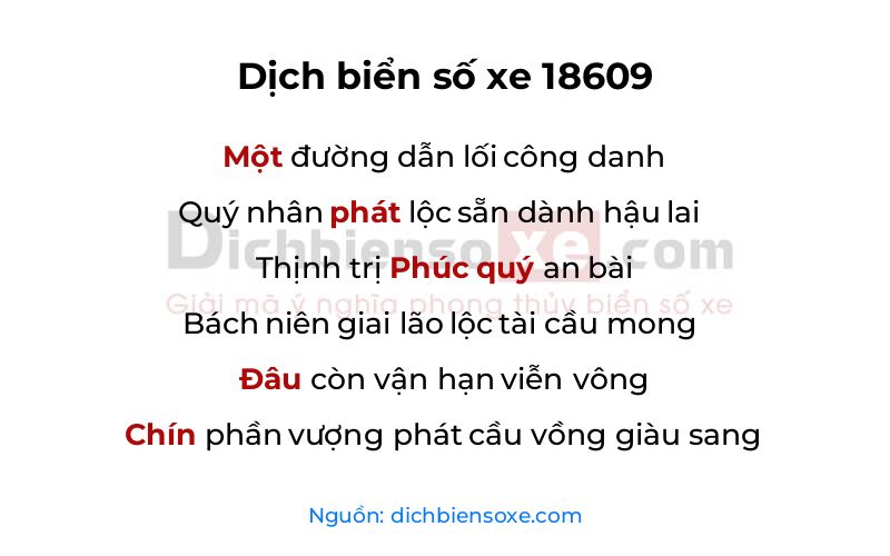 Dịch thơ biển số 18609