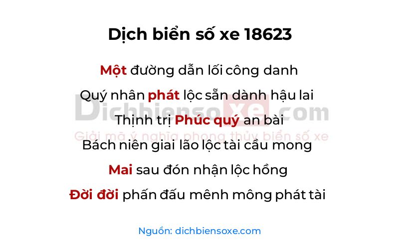 Dịch thơ biển số 18623