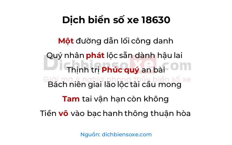 Dịch thơ biển số 18630