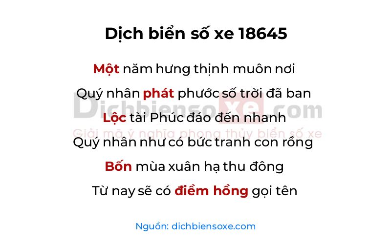 Dịch thơ biển số 18645